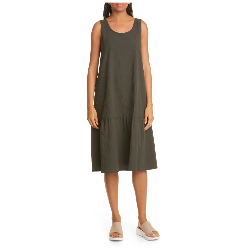 NEW Eileen Fisher Pucker Stretch Organic Cotton Midi Dress Size Large